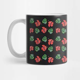 Red Hibiscus and Monstera Pattern with a white background Mug